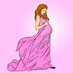 Image showing The beautiful pregnant woman in a long dress