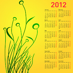 Image showing Stylish calendar with flowers for 2012. Week starts on Monday.