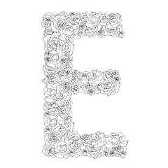 Image showing Flower alphabet of red roses, characters E