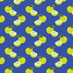 Image showing Seamless pattern with apples on the green background.