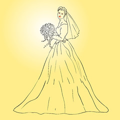 Image showing Bride in wedding dress white with bouquet