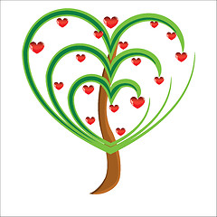 Image showing Vector apple tree with red fruits in the form of heart 