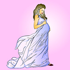 Image showing The beautiful pregnant woman in a long dress