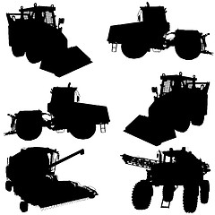 Image showing Agricultural vehicles silhouettes set. 