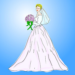 Image showing Bride in wedding dress white with bouquet