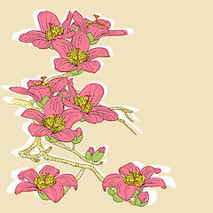 Image showing tender twig blossoming orchids on a light background 