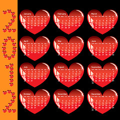 Image showing Stylish calendar with red hearts for 2012. Sundays first