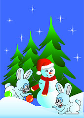 Image showing Hare and snowman (vector version)