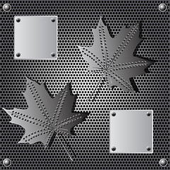 Image showing metal shield maple leaf  background with rivets