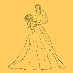 Image showing Bride in wedding dress white with bouquet