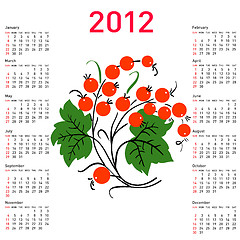 Image showing Stylish calendar with flowers for 2012. Week starts on Sunday.