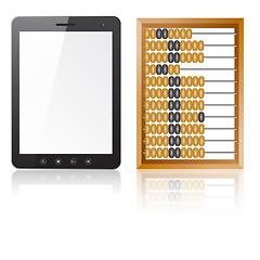 Image showing Tablet PC computer with blank screen with abacus 