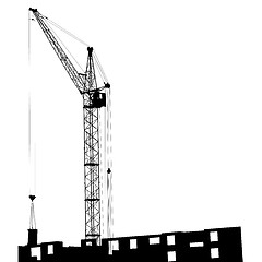 Image showing Silhouette of one cranes working on the building