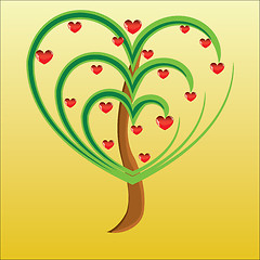 Image showing Vector apple tree with red fruits in the form of heart