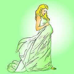 Image showing The beautiful pregnant woman in a long dress