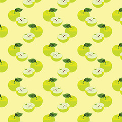 Image showing Seamless pattern with apples on the green background.