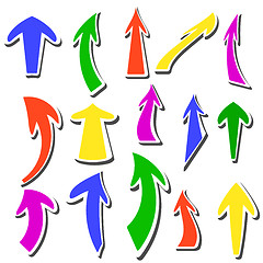 Image showing Arrows stickers different colors and shapes. Vector.