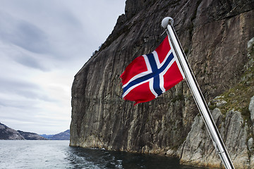 Image showing steep mountain over fjord