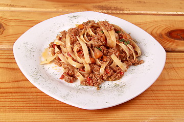 Image showing spaghetti with tomato sauce