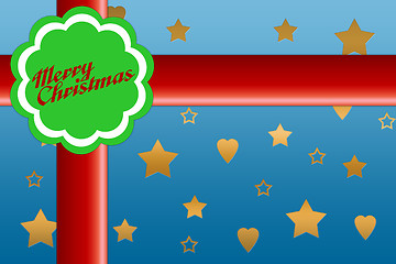 Image showing A ribbon and bow on a blue background, christmas present