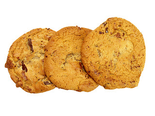 Image showing Trio Of Chocolate Chip Cookies Isolated On White Background