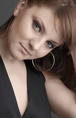 Image showing portrait of cute brunette in black dress