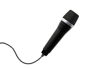 Image showing black microphone with black wire isolated on white