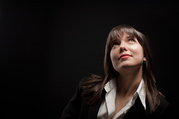 Image showing Portrait of brunette girl on dark background