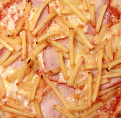 Image showing French fries with meat close up