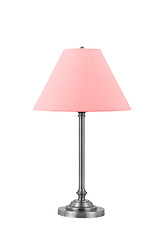 Image showing Tall Lamp with pink shade isolated with clipping path