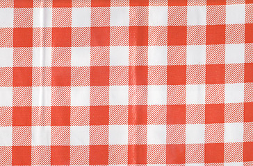 Image showing Background from a natural fabric in a red and white cell