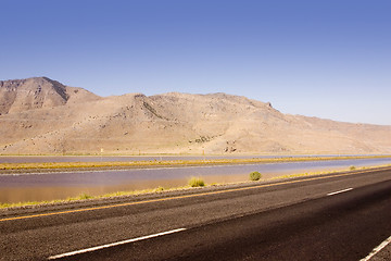 Image showing Highway, Pond and the Mountain