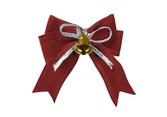 Image showing Beautiful red satin gift bow, isolated on white