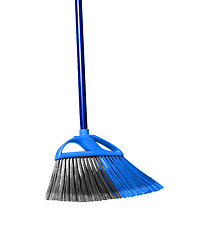 Image showing plastic blue broom isolated on white background.