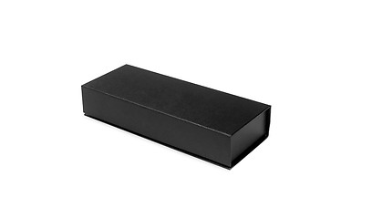 Image showing Black box rectangle shaped with lid on, over white background.