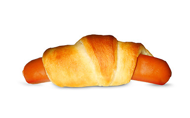 Image showing Fried sausage in bread dough isolated on white background