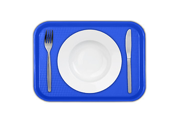 Image showing Set of utensils arranged on the table with plate