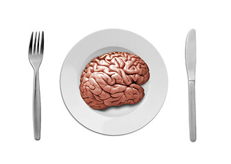 Image showing a human brain on plate with fork and knife