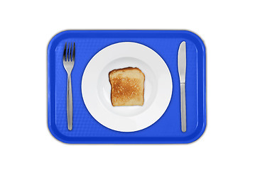 Image showing Set of utensils arranged on the table with plate and toast
