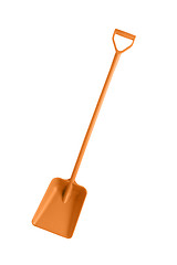 Image showing yellow plastic toy shovel, isolated on a white background.