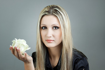 Image showing Portrait of young beautiful woman with long blond hair