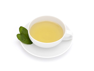 Image showing Cup of tea and mint isolated