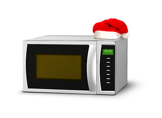 Image showing Christmas microwave over white