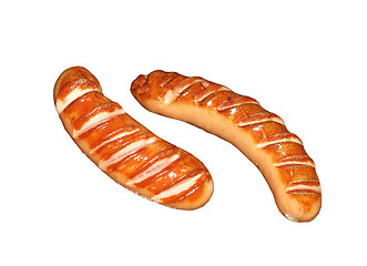 Image showing Two grilled sausages isolated on white