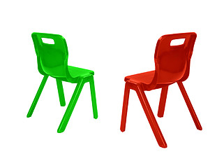 Image showing red and green plastic chairs