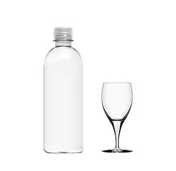 Image showing plastic bottle and empty glass