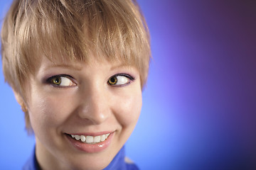 Image showing Beautiful happy portrait of an young adult blonde woman