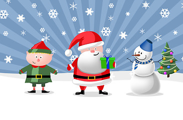 Image showing Santa, gnom and snow man, illustration