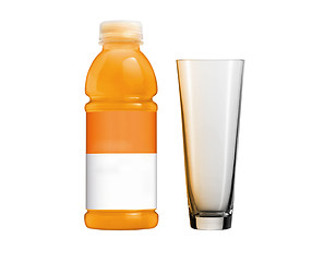 Image showing Orange juice in plastic bottle and glass