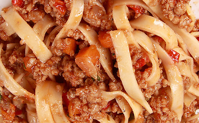 Image showing spaghetti pasta with tomato beef sauce